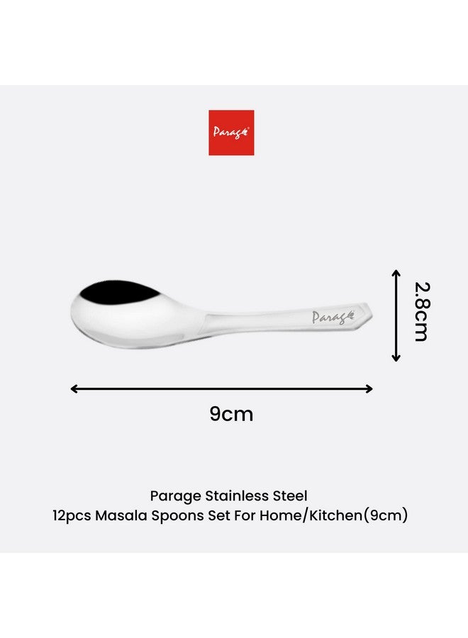 Parage 12 Pieces Stainless Steel Small Spoons for Container/Spice Jars | Masala Spoons | Small Spoon for Spices | Spoon Set | 12 mini | Length 9 cm | Silver - Image 4