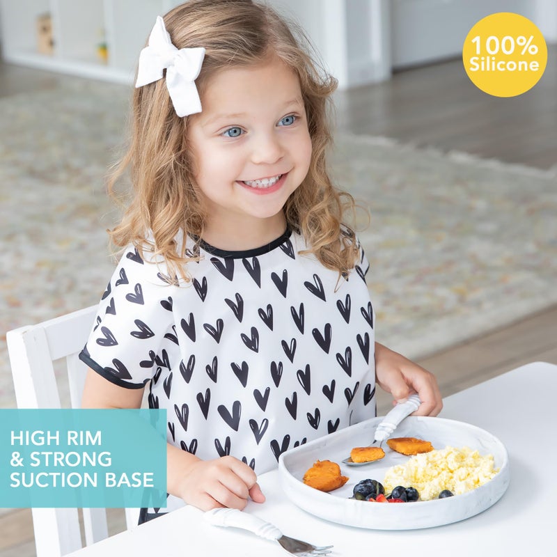 Bumkins Toddler and Baby Suction Plate, Silicone Grip Dish for Babies and Kids, Baby Led Weaning, Children Feeding Supplies, Non Skid Sticky Bottom, Platinum Silicone, Ages 6 Months Up, Marble - Image 2