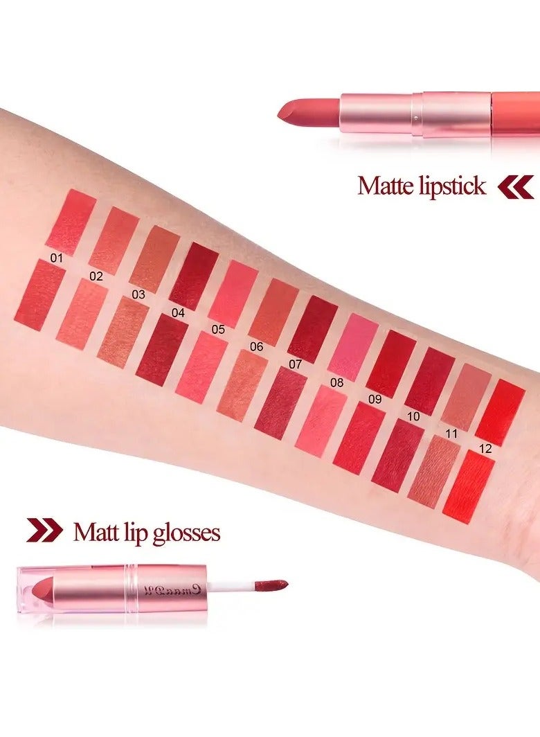Long-Lasting 3-Color Lipstick & Lip Gloss Set - Double Headed Design for Natural, Texture - Perfect Valentine's Day Gift for Women Valentine's Day Gifts - 01