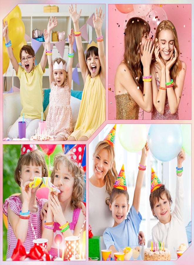 MATEPLUS 24pcs Happy Birthday Rubber Bracelts, Colorful Silicone Stretch Wristbands For Birthday Party Supplies Favors Rubber Bracelet For Kids Party Supplies - Image 5
