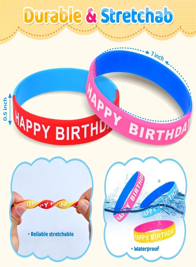 MATEPLUS 24pcs Happy Birthday Rubber Bracelts, Colorful Silicone Stretch Wristbands For Birthday Party Supplies Favors Rubber Bracelet For Kids Party Supplies - Image 4