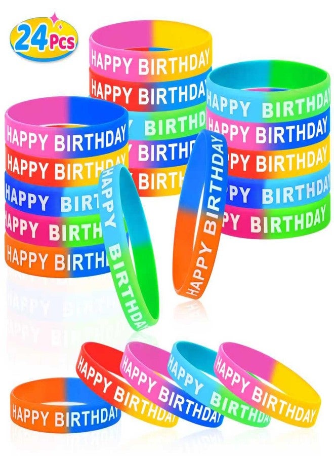 MATEPLUS 24pcs Happy Birthday Rubber Bracelts, Colorful Silicone Stretch Wristbands For Birthday Party Supplies Favors Rubber Bracelet For Kids Party Supplies - Image 1