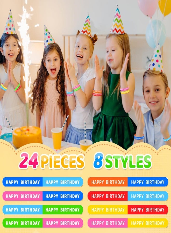 MATEPLUS 24pcs Happy Birthday Rubber Bracelts, Colorful Silicone Stretch Wristbands For Birthday Party Supplies Favors Rubber Bracelet For Kids Party Supplies - Image 3
