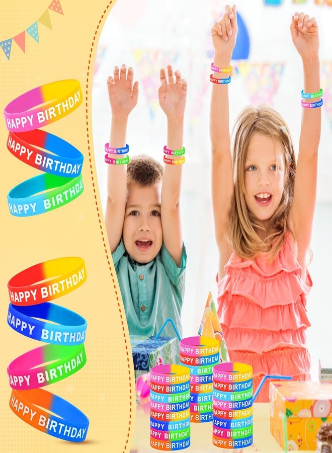 MATEPLUS 24pcs Happy Birthday Rubber Bracelts, Colorful Silicone Stretch Wristbands For Birthday Party Supplies Favors Rubber Bracelet For Kids Party Supplies - Image 2