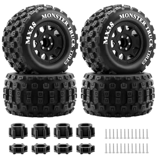 GLOBACT MX38 Tires FR 38in MT Tires 17mm Hex RC Tires for ARRMA KRATON Notorious Outcast 6S EREVO Summit TEKNO MT410 17 18 110 RC Truck Car 4PCS Black - Image 1