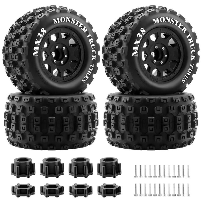 GLOBACT MX38 Tires FR 38in MT Tires 17mm Hex RC Tires for ARRMA KRATON Notorious Outcast 6S EREVO Summit TEKNO MT410 17 18 110 RC Truck Car 4PCS Black - Image 2