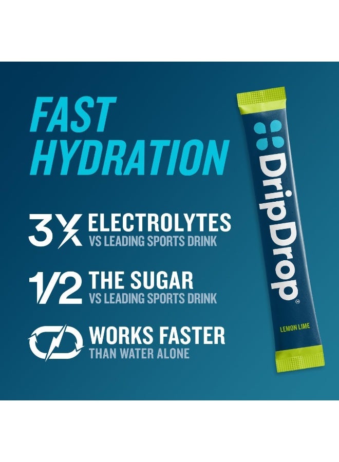 DripDrop Hydration - Lemon Lime - Electrolyte Drink Mix Single Serve Hydration Powder Packets - Image 2
