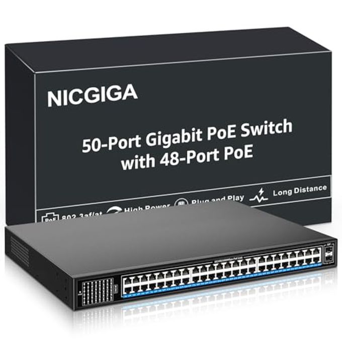 NICGIGA 48 Port Gigabit Poe Switch Unmanaged With 48 Port Ieee802.3Af/At Poe+@400W, 2 X 1G Sfp, Nicgiga 50 Port Network Power Over Ethernet Switch, Desktop/Rackmount - Image 1