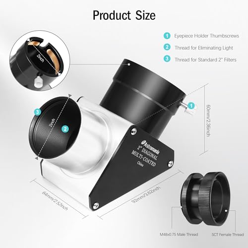 Astromania 2 Inch SCT Diagonal 90-Degree Mirror Fully Metal with 93% Reflectivity Across Visible Spectrum - Suitable for Most Telescopes, Including Refractor and Schmidt-Cassegrain telescopes - Image 5