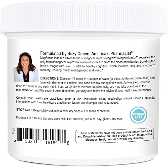 Script Essentials Suzy Cohen MagFocus Magnesium L-Threonate Powder with Magtein (Mixed Berry) Plus Magnesium Glycinate for Wellness, Focus, and Cognition - Gluten-Free, Non-GMO, Vegetarian (60 Servings) - Image 4