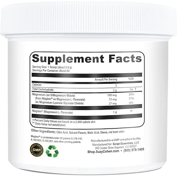 Script Essentials Suzy Cohen MagFocus Magnesium L-Threonate Powder with Magtein (Mixed Berry) Plus Magnesium Glycinate for Wellness, Focus, and Cognition - Gluten-Free, Non-GMO, Vegetarian (60 Servings) - Image 3