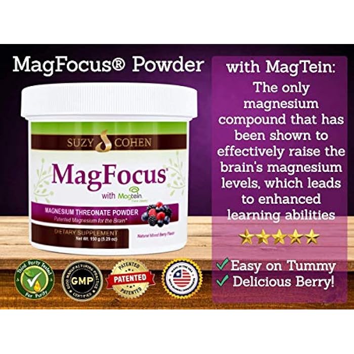 Script Essentials Suzy Cohen MagFocus Magnesium L-Threonate Powder with Magtein (Mixed Berry) Plus Magnesium Glycinate for Wellness, Focus, and Cognition - Gluten-Free, Non-GMO, Vegetarian (60 Servings) - Image 2