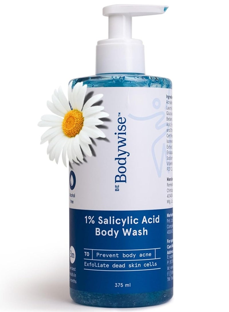 Be Bodywise 1% Salicylic Acid and chamomile extract Body Wash Shower Gel Prevents Body Acne Bumpy skin Exfoliates and Deep cleanses skin Paraben and SLS free Suitable for all skin types 375ml - Image 1