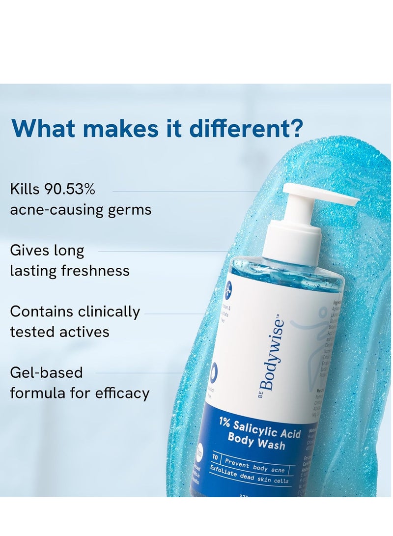 Be Bodywise 1% Salicylic Acid and chamomile extract Body Wash Shower Gel Prevents Body Acne Bumpy skin Exfoliates and Deep cleanses skin Paraben and SLS free Suitable for all skin types 375ml - Image 4