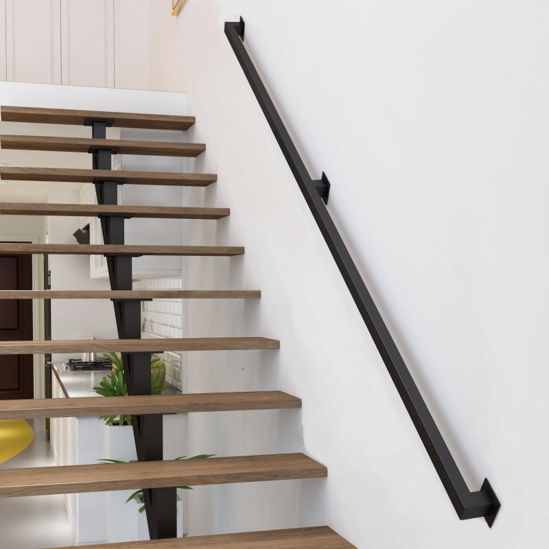 CAVAOSEY 12FT Stair Railings Indoor, Black Iron Railings for Stairs, Industrial Handrail Wall Mounted, Hand Railing for Stairs Indoor 500lbs Load Capacity, Sturdy Stair Railing for Loft Porch Deck, 4 Sections - Image 4