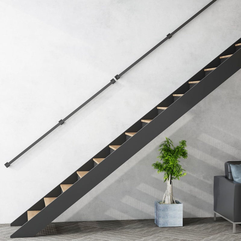 CAVAOSEY 12FT Stair Railings Indoor, Black Iron Railings for Stairs, Industrial Handrail Wall Mounted, Hand Railing for Stairs Indoor 500lbs Load Capacity, Sturdy Stair Railing for Loft Porch Deck, 4 Sections - Image 2