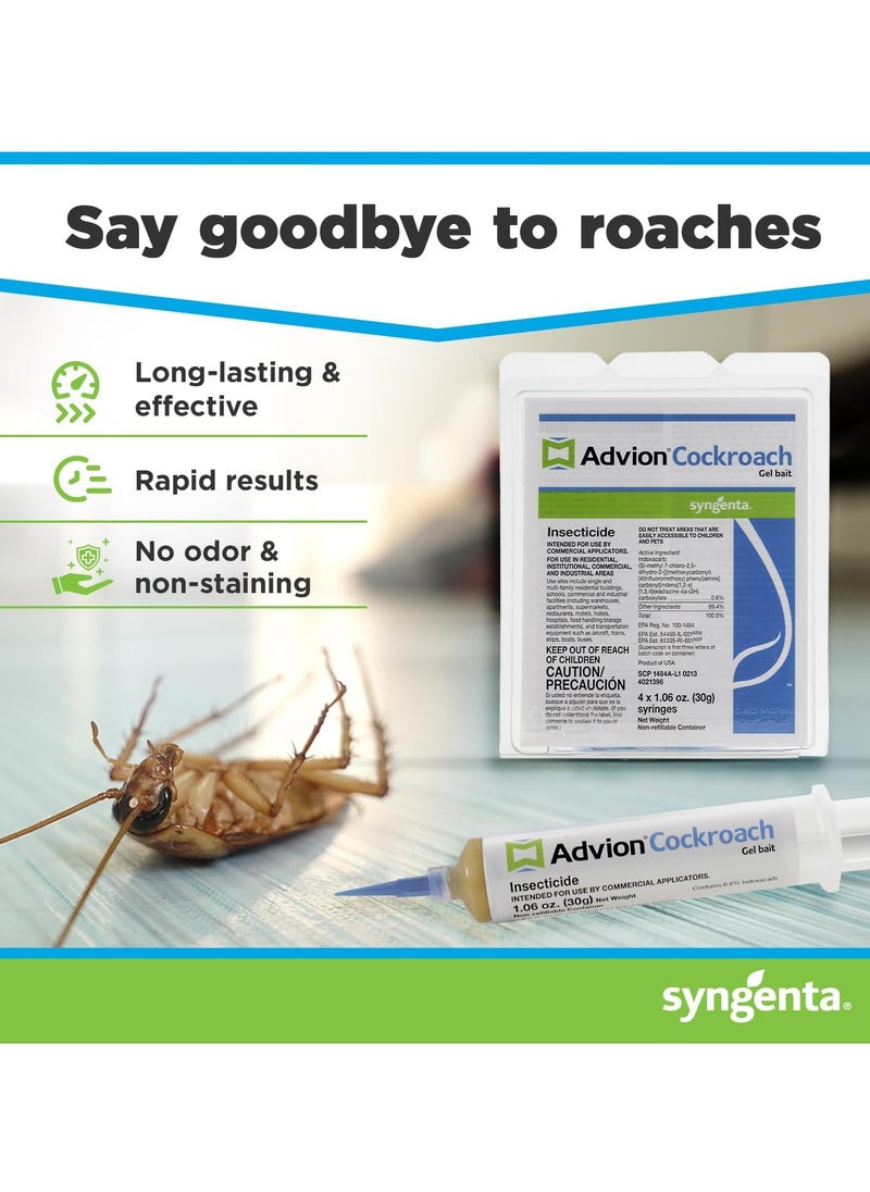 syngenta Advion Cockroach Gel Bait, 4 Tubes x 30-Grams, 1 Plunger and 2 Tips, German Roach Insect Pest Control, Indoor and Outdoor Use, Roach Killer Gel for American, German and Other Major Cockroach Species  - Image 4