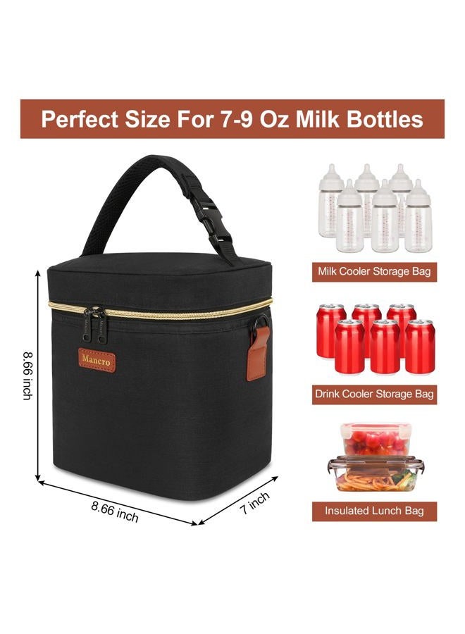 Mancro Breastmilk Cooler Bag Fits 6 Baby Bottles with Ice Pack & Shoulder Strap, Baby Bottle Cooler Bag Insulated Small Cooler Lunch Bag for Daycare Nursing Mom Travel Picnic Fruits Drinks, Black - Image 2