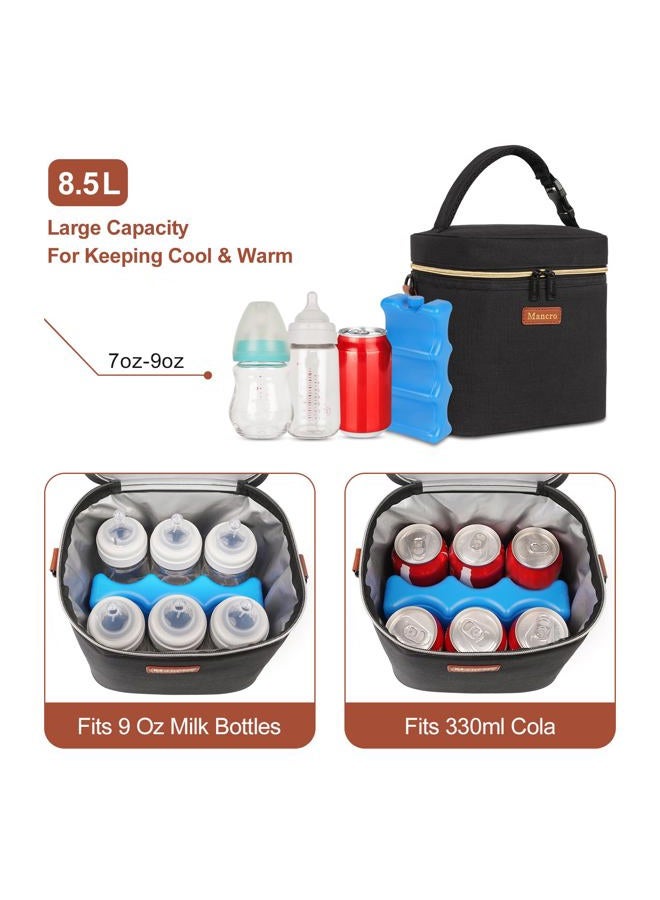 Mancro Breastmilk Cooler Bag Fits 6 Baby Bottles with Ice Pack & Shoulder Strap, Baby Bottle Cooler Bag Insulated Small Cooler Lunch Bag for Daycare Nursing Mom Travel Picnic Fruits Drinks, Black - Image 3