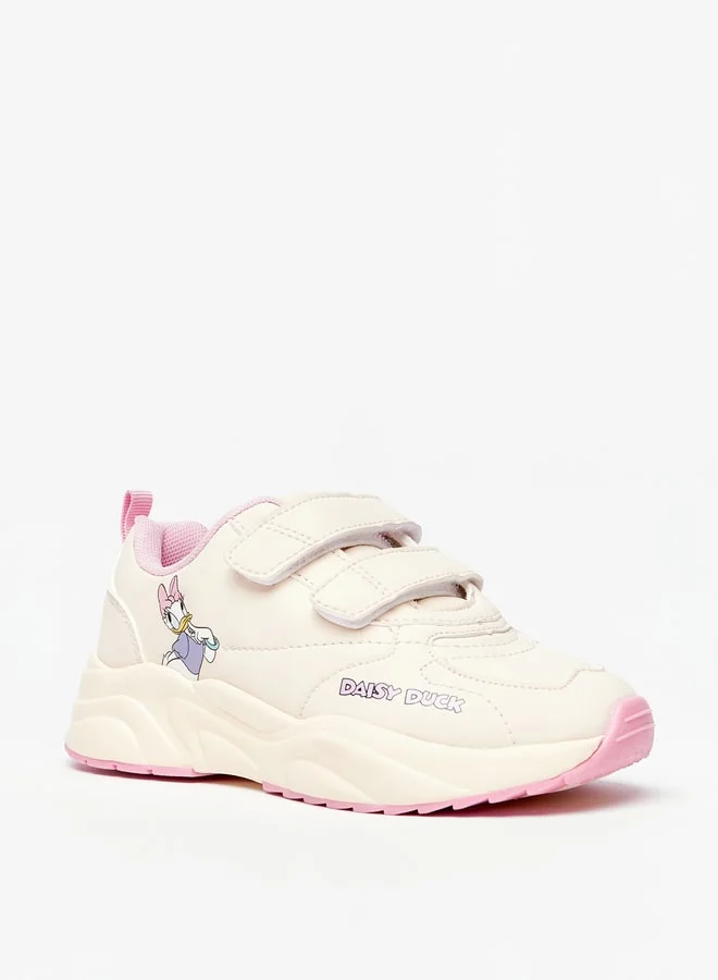 Disney Girls Daisy Duck Print Sneakers with Hook and Loop Closure