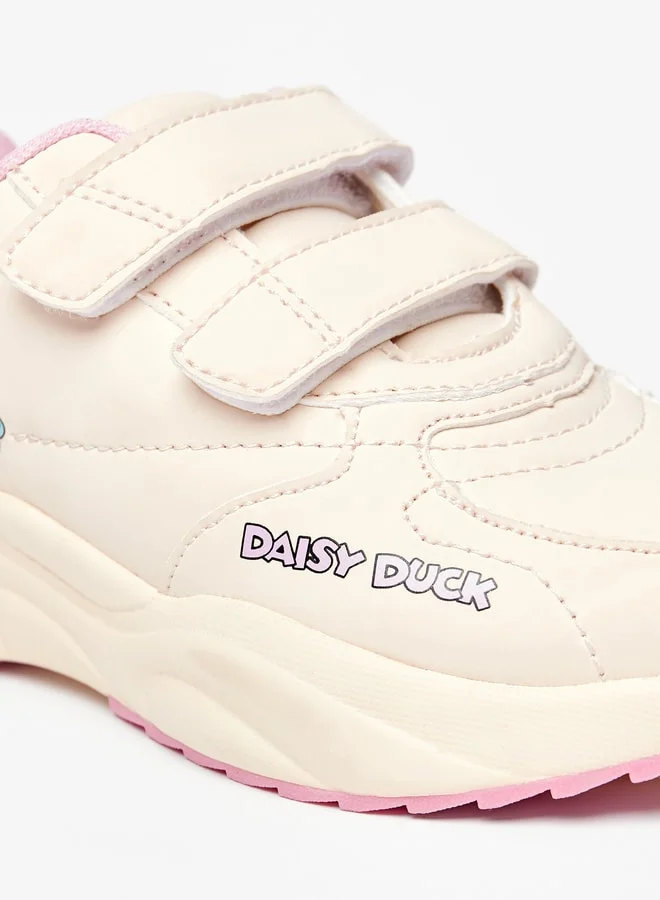 Disney Girls Daisy Duck Print Sneakers with Hook and Loop Closure
