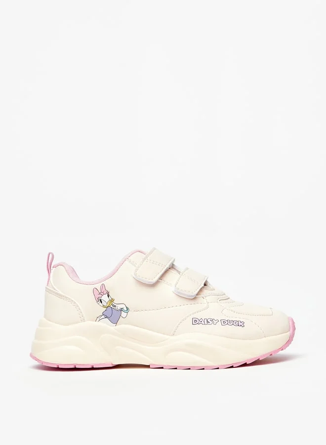 Disney Girls Daisy Duck Print Sneakers with Hook and Loop Closure