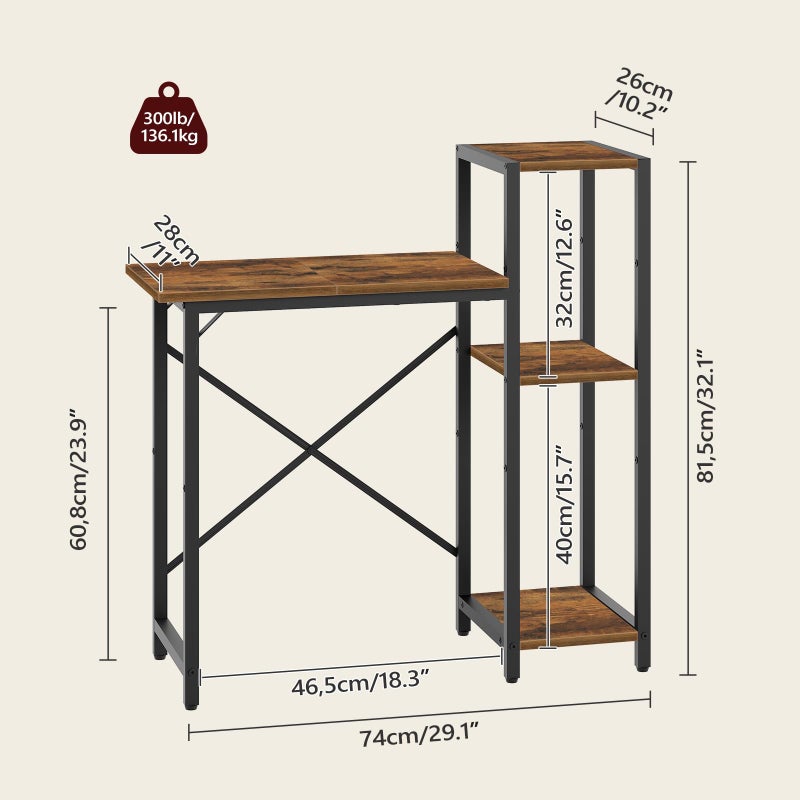 MAHANCRIS 5-10 Gallon Fish Tank Stand with 3-Tier Storage Shelf, Heavy Duty Aquarium Stand for Home Office, Metal Frame Turtle Reptile Terrarium Stand, 29.1"L x 11.0"W x 32.1"H, Rustic Brown FTHR5201 - Image 3