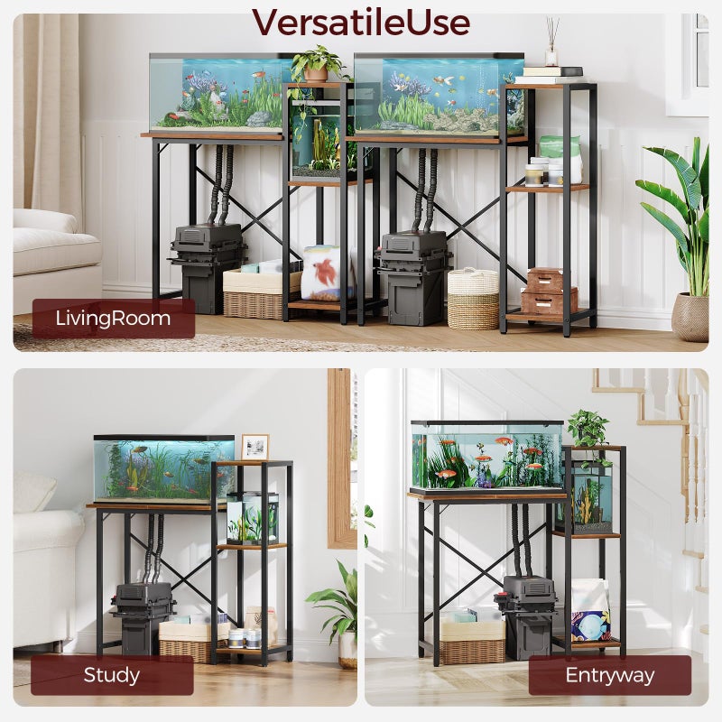 MAHANCRIS 5-10 Gallon Fish Tank Stand with 3-Tier Storage Shelf, Heavy Duty Aquarium Stand for Home Office, Metal Frame Turtle Reptile Terrarium Stand, 29.1"L x 11.0"W x 32.1"H, Rustic Brown FTHR5201 - Image 4