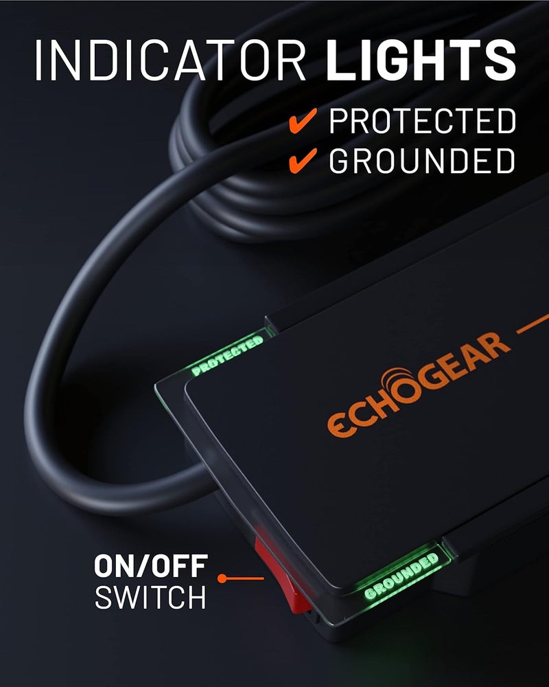 ECHOGEAR ShockBlocker 8 Outlet Surge Protector Power Strip - Slim Design Can Power & Protect Your Entire TV, Office, Or Gaming Setup - Advanced Surge Suppressor with 3420 Joules of Protection - Image 5