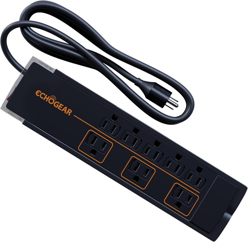 ECHOGEAR ShockBlocker 8 Outlet Surge Protector Power Strip - Slim Design Can Power & Protect Your Entire TV, Office, Or Gaming Setup - Advanced Surge Suppressor with 3420 Joules of Protection - Image 1