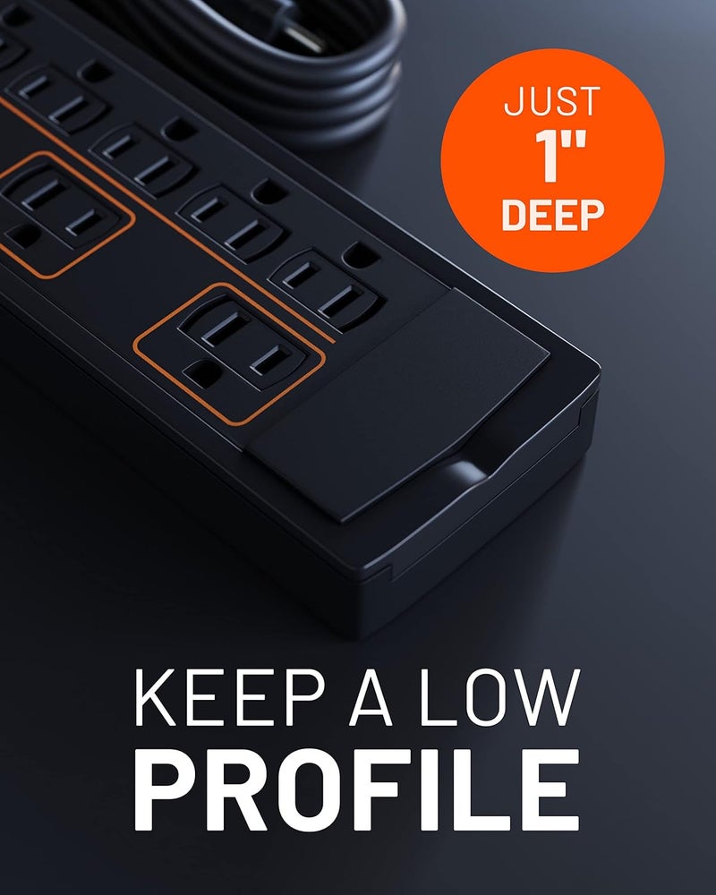ECHOGEAR ShockBlocker 8 Outlet Surge Protector Power Strip - Slim Design Can Power & Protect Your Entire TV, Office, Or Gaming Setup - Advanced Surge Suppressor with 3420 Joules of Protection - Image 4