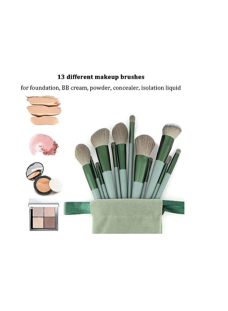 ORiTi مجموعة فرش المكياج من ORiTi، 13 قطعة، فرشاة الأساس، فرشاة ظلال العيون، مجموعة فرش المكياج (أخضر) - Image 3