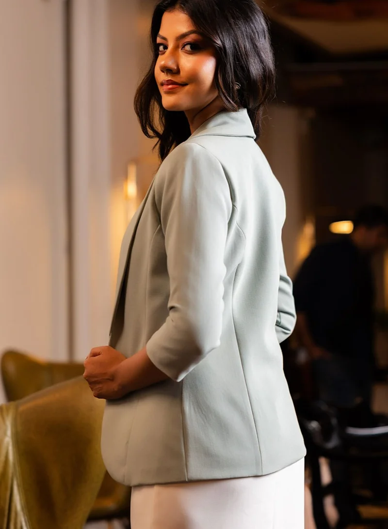 Zigzag Basic Lapel Collared Blazer - Pastel Green