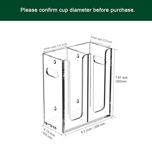 BOSSCASA Disposable Coffee Cup Dispenser with Handles, Countertop or Wall Mount Hot/Cold Drink Cup and Lid Holder - Bathroom/Kitchen/Office Acrylic Cup Lid Storage Organizer (2 Compartments, Clear) - Image 2