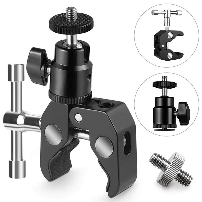 SLOW DOLPHINÃ‚ Photography Super Clamp with Camera Clamp Mount Ball Head Clamp and Mini Ball Head Hot Shoe Mount Adapter with 1/4' -20 Tripod Screw for Monitor, LED Lights, Flash Light,MicrophoneÃ‚Â - Image 3