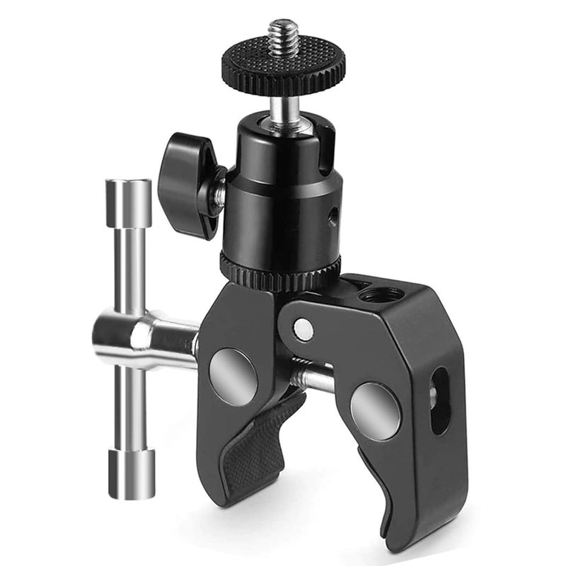 SLOW DOLPHINÃ‚ Photography Super Clamp with Camera Clamp Mount Ball Head Clamp and Mini Ball Head Hot Shoe Mount Adapter with 1/4' -20 Tripod Screw for Monitor, LED Lights, Flash Light,MicrophoneÃ‚Â - Image 1