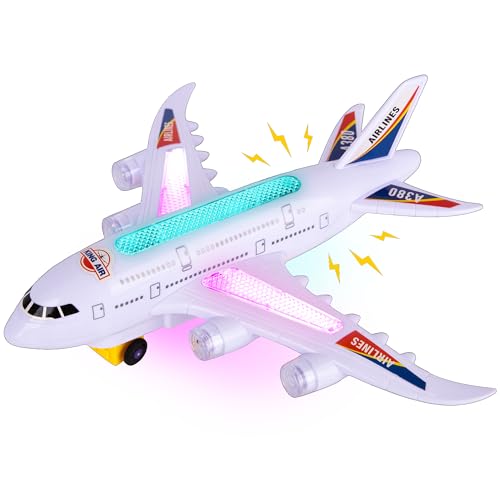 ArtCreativity LightUp Airplane Toy with Bump Go Action Flashing LED Lights Takeoff Sounds Kids Airplane Toy with Moving Wheels Fun Birthday Gift for Boys Girls Ages 38 - Image 1