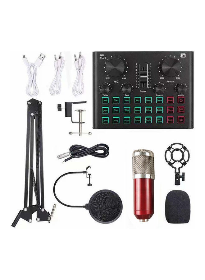 NIBEMINENT Multifunctional Live Sound Card With Suspension Microphone Kit I7695-3-A Red/Black
