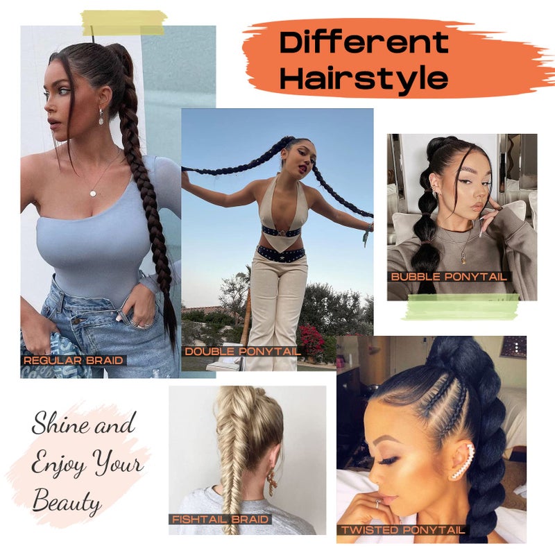 SEIKEA Long Braided Ponytail Extension with Hair Tie Straight Wrap Around Hair Extensions Ponytail Natural Soft Synthetic Hair Piece for Women Daily Wear 34 Inch 150 Gram Black - Image 5