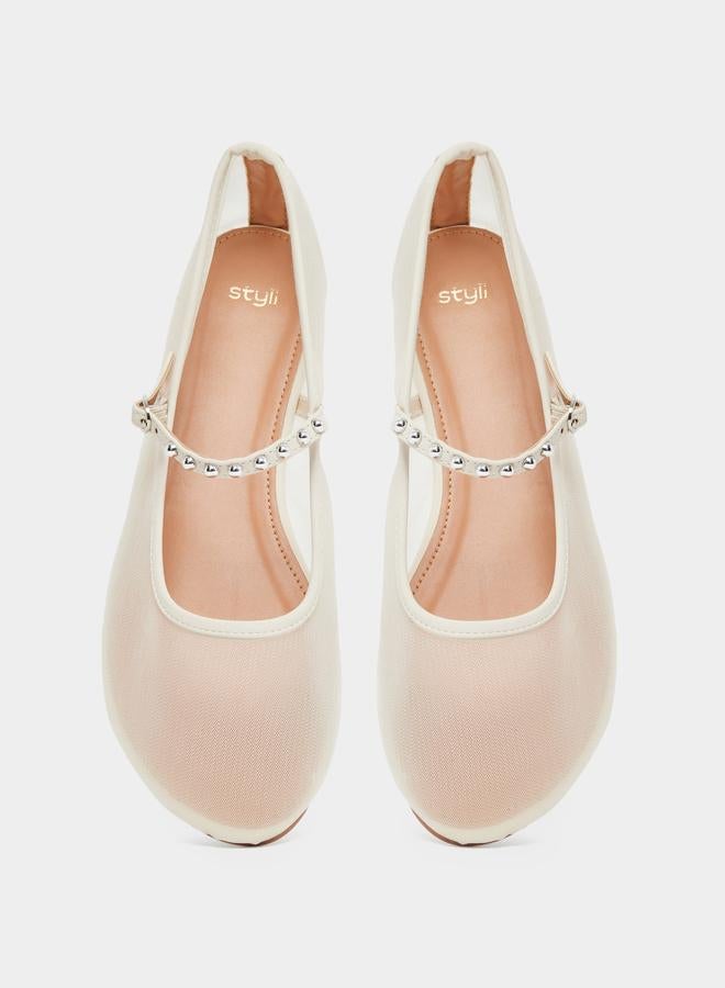 ستايلي حذاء ماري جين فلات بتفاصيل شبكية - Image 5