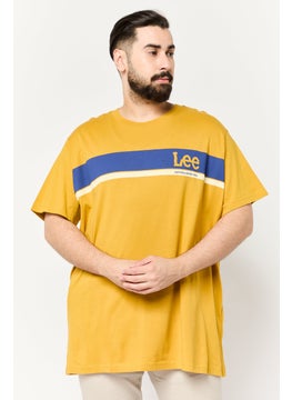LEE Men Crew Neck Short Sleeves Brand Logo T-Shirt, Mustard  - Image 1
