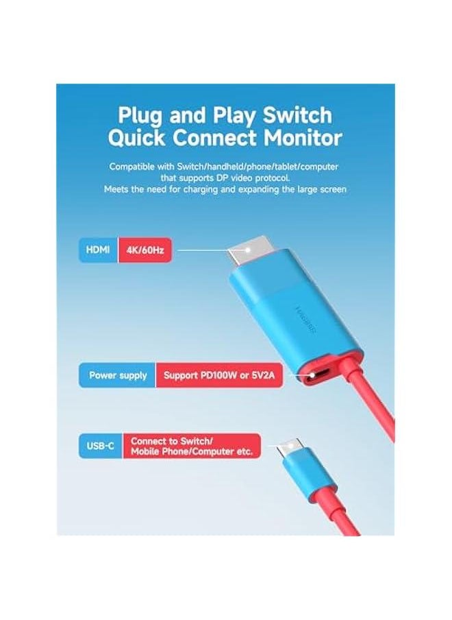 Generic - Switch Dock for Nintendo Switch & Switch OLED, USB C to HDMI Cable Adapter with 4K@30Hz HDMI, 100W Power Delivery, Type-C to HDMI Adapter for Laptop, Tablet, SteamDeck, ROG Ally (Blue 30Hz) - Image 1