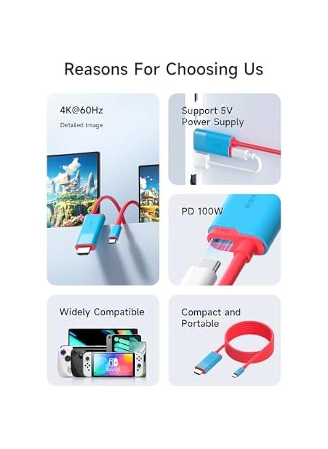 Generic - Switch Dock for Nintendo Switch & Switch OLED, USB C to HDMI Cable Adapter with 4K@30Hz HDMI, 100W Power Delivery, Type-C to HDMI Adapter for Laptop, Tablet, SteamDeck, ROG Ally (Blue 30Hz) - Image 1