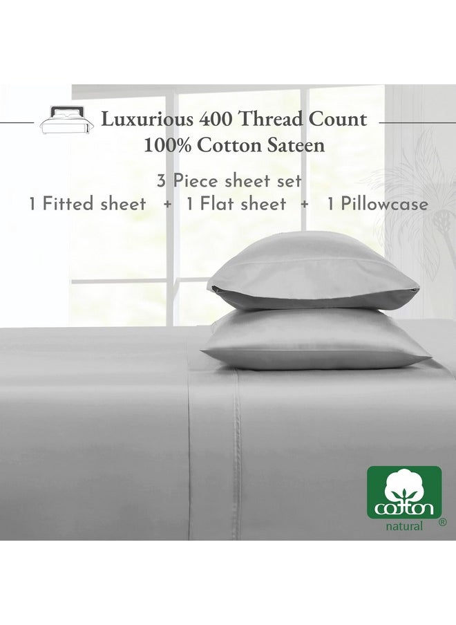 California Design Den - California Design Den Softest 100% Cotton Sheets, Twin Sheets Set, 400 Thread Count Sateen Bedding for Dorm Rooms & Adults, Deep Pocket Sheets, Cooling Sheets, Twin Bed Sheets (Light Grey) - Image 1