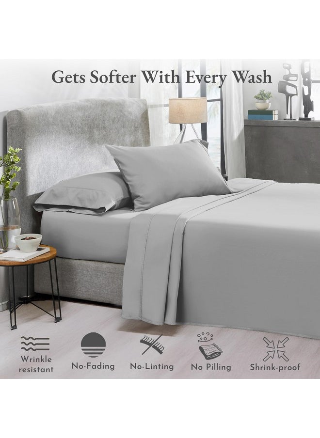 California Design Den - California Design Den Softest 100% Cotton Sheets, Twin Sheets Set, 400 Thread Count Sateen Bedding for Dorm Rooms & Adults, Deep Pocket Sheets, Cooling Sheets, Twin Bed Sheets (Light Grey) - Image 1