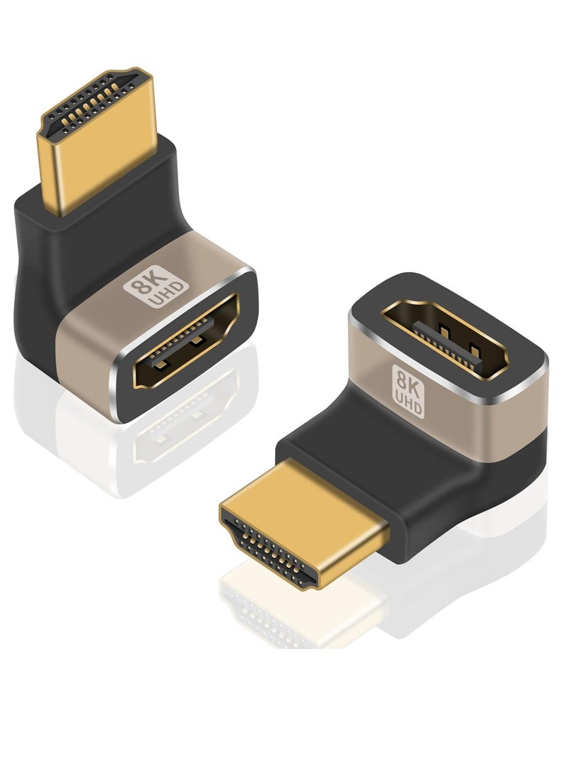 ماركة غير محددة محول HDMI 8K بزاوية 90 درجة ذكر إلى أنثى، إصدار 2.1، محول HDMI بزاوية لأسفل بشكل حرف L مع ممتد مسطح لتوصيل أجهزة التلفاز، Roku، Fire Stick، Chromecast، Switch، اللابتوب، الكمبيوتر الشخصي (عبوة من 2).  - Image 1