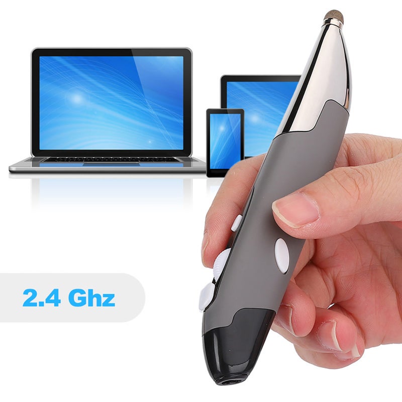 Wireless Pen Mouse: 2.4G Silver Gray, 3 Adjustable DPI, 4 Buttons, Ergonomic Grip, Plug And Play - Capacitive Pen Function, 10m Transmission Distance, USB Stylus For Laptops, Tablets, Smartphones, PCs - Image 1