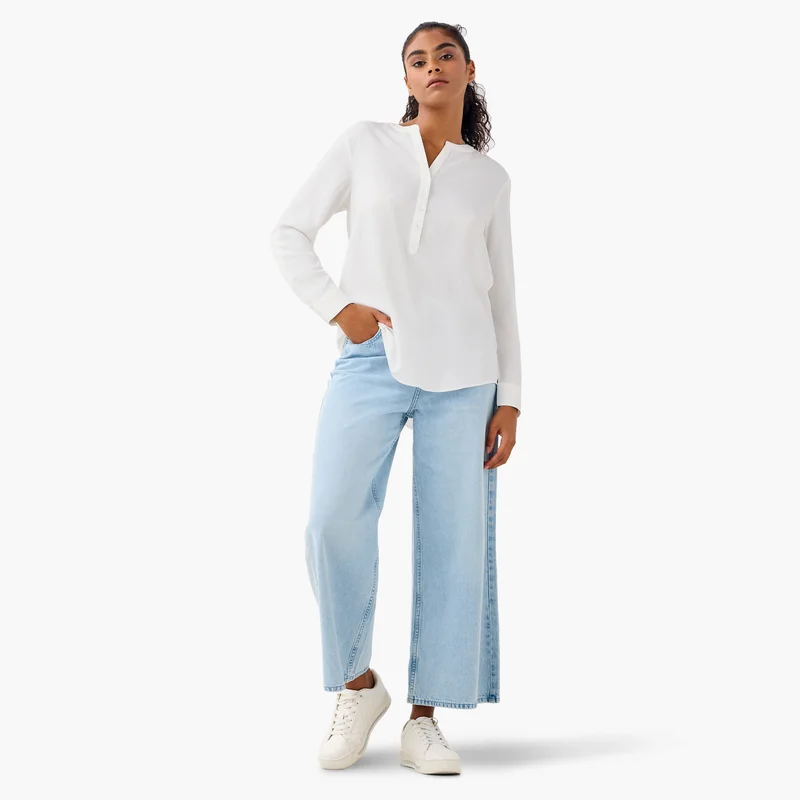 Splash FAV Set of 2 - Mandarin Collar Top with Long Sleeves and High-Low Hemline