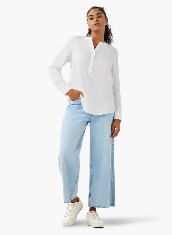 Splash FAV Set of 2   Mandarin Collar Top with Long Sleeves and High Low Hemline
