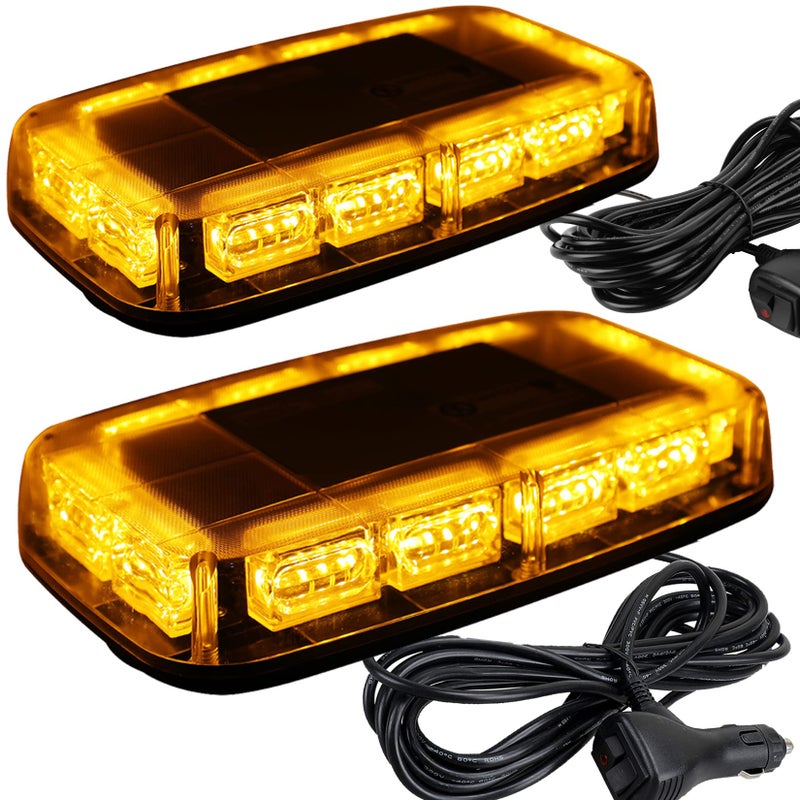 ASPL 2pcs 48LED Roof Top Strobe Lights High Visibility Emergency Safety Warning LED Mini Strobe Light bar with Magnetic Base for 1224V Snow Plow Trucks Construction Vehicles Amber